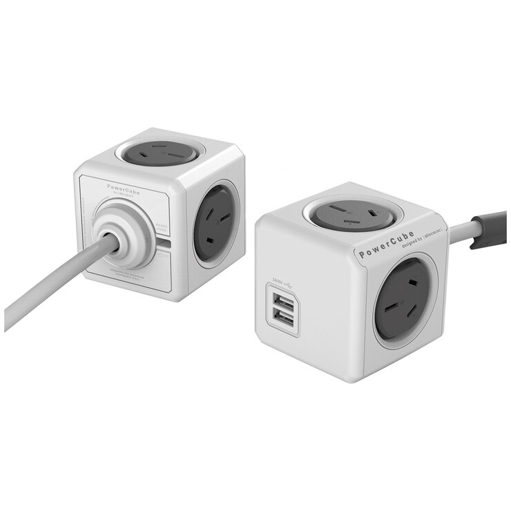 Allocacoc PowerCube 1.5m With 4 Power Outlets & 2 USB Ports Twin Pack ...