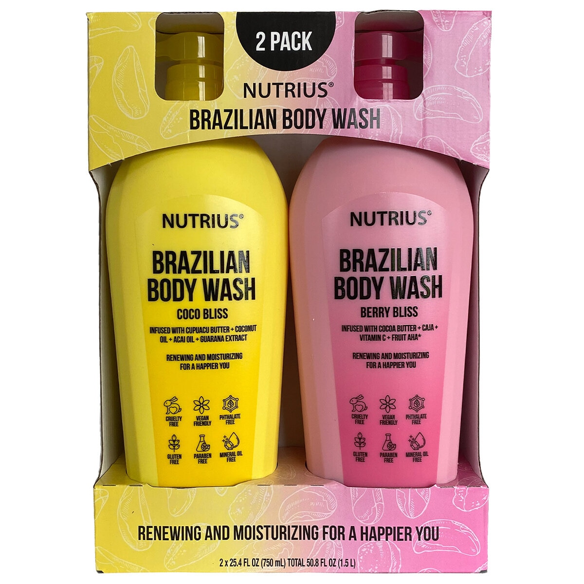 Nutrius Brazilian Body Wash Coco & Berry Bliss 2x750ml