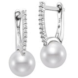 18KT White Gold Diamond and 7.5-8mm Cultured Freshwater Pearl Earrings