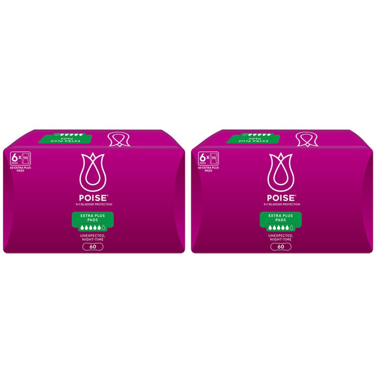 Poise Extra Plus Pads 2 x 60 Pack Poise Extra Plus Pads 2 x 60 Pack