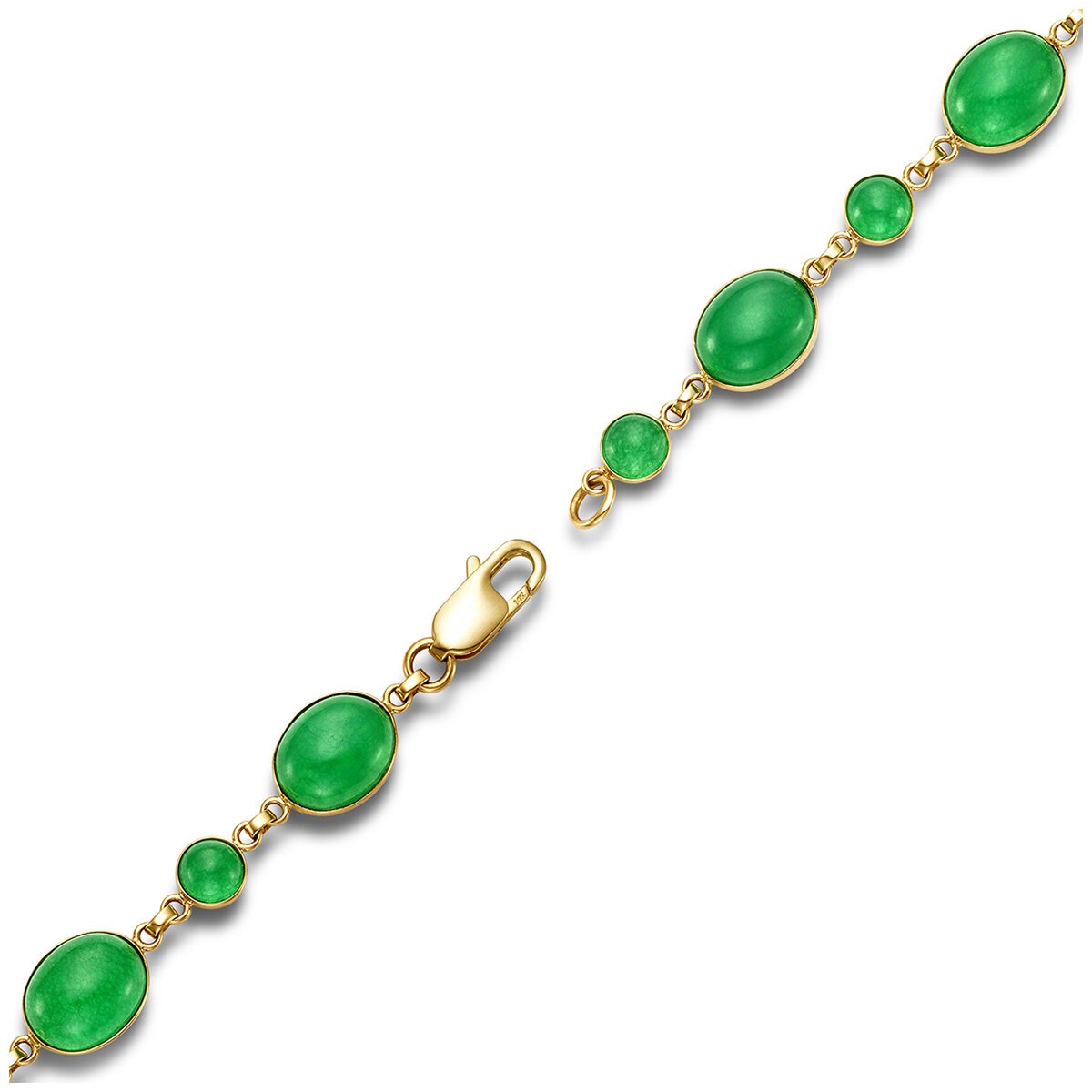 14KT Yellow Gold Dyed Green Round Bezel Jade Link Bracelet