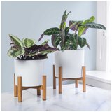 Ceramic Planters With Bamboo Stands 2 Pack