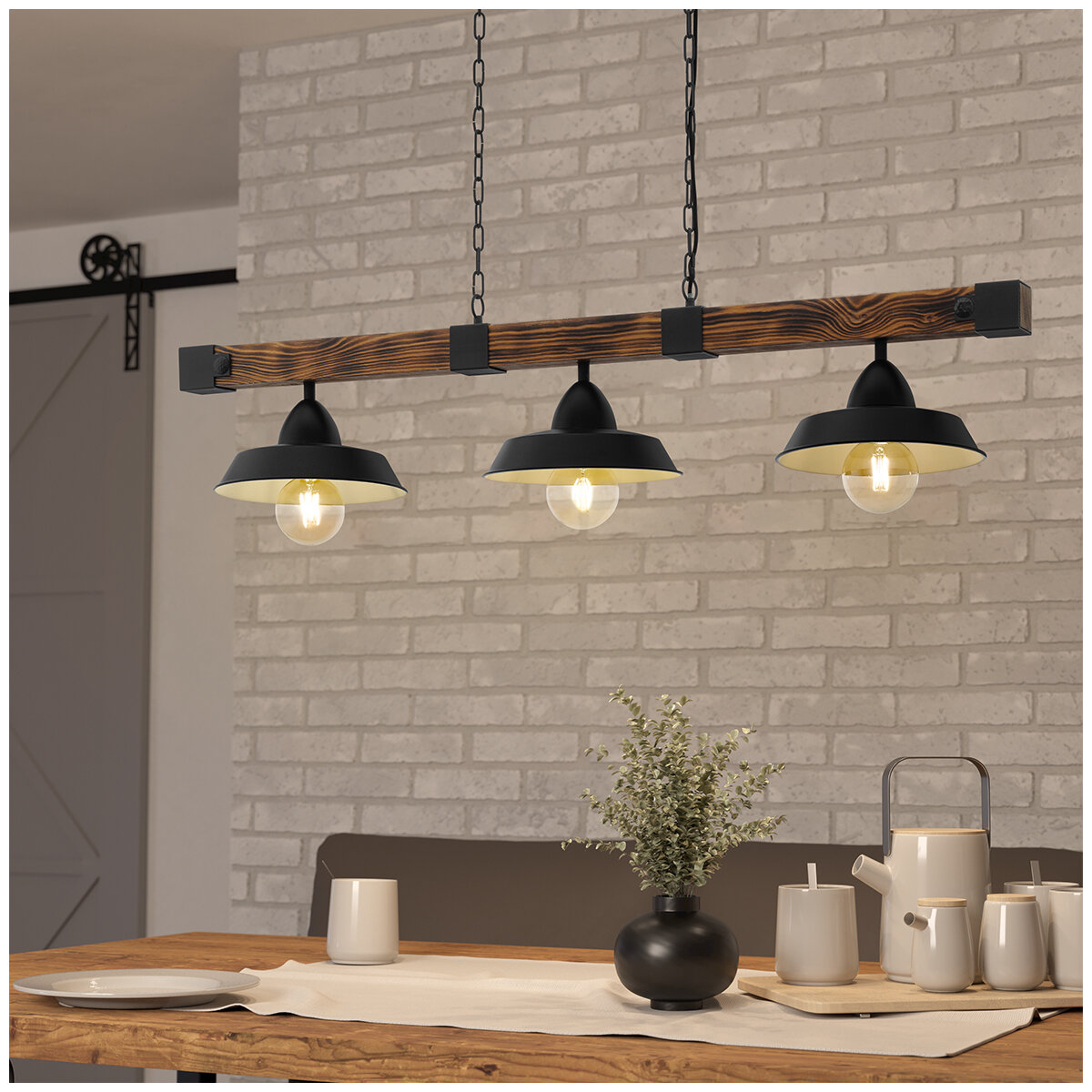 Oldbury 3 Light Pendant Black Rustic Wood