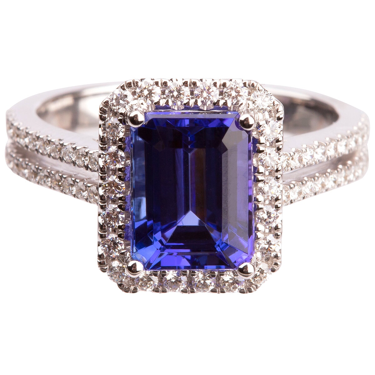 18KT White Gold 0.44ctw Round Diamond Halo Tanzanite Ring