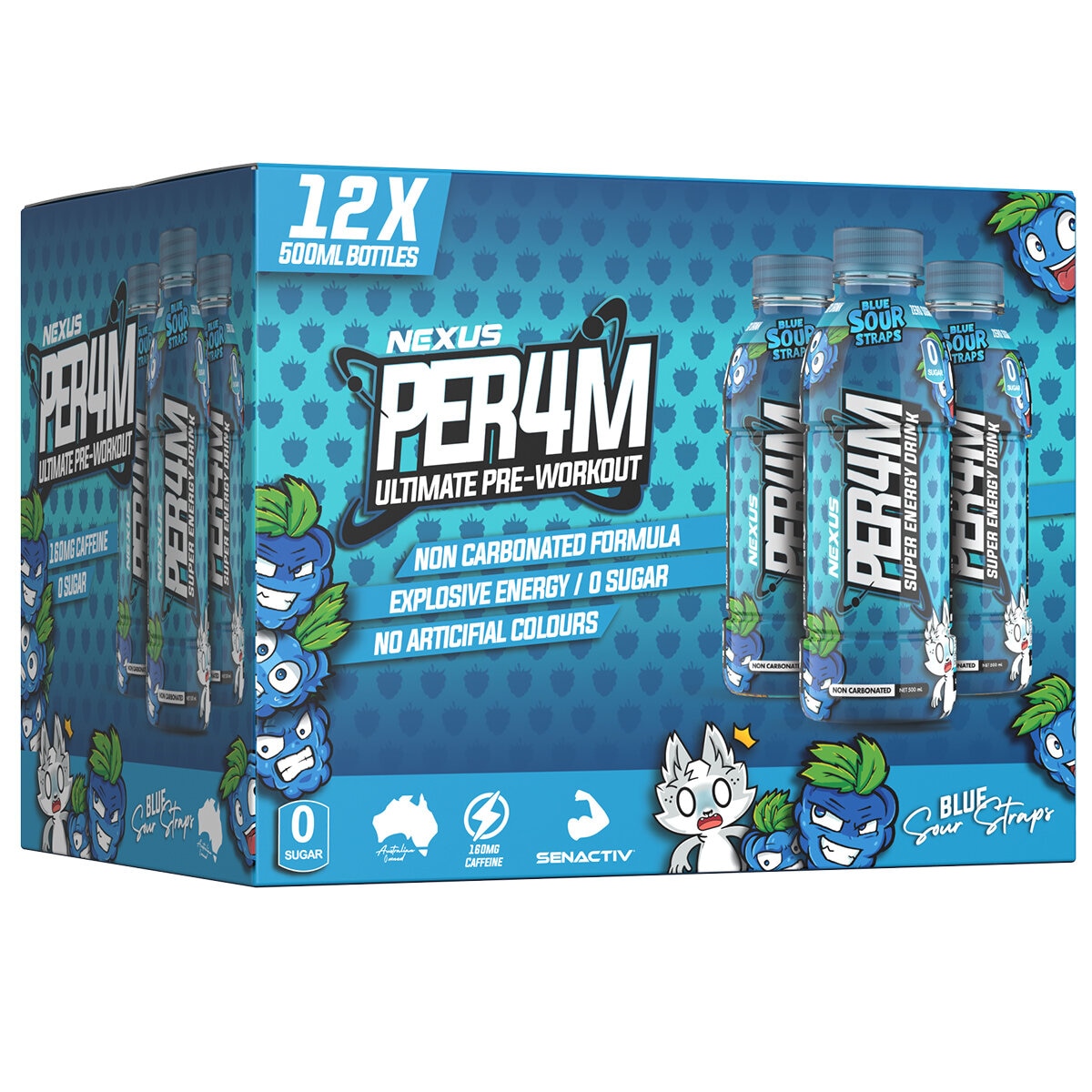 Nexus Per4m Pre-Workout Non Carbonated Drink 12 x 500ml Blue Sour Straps Nexus Per4m Pre-Workout Non Carbonated Drink 12 x 500ml Blue Sour Straps
