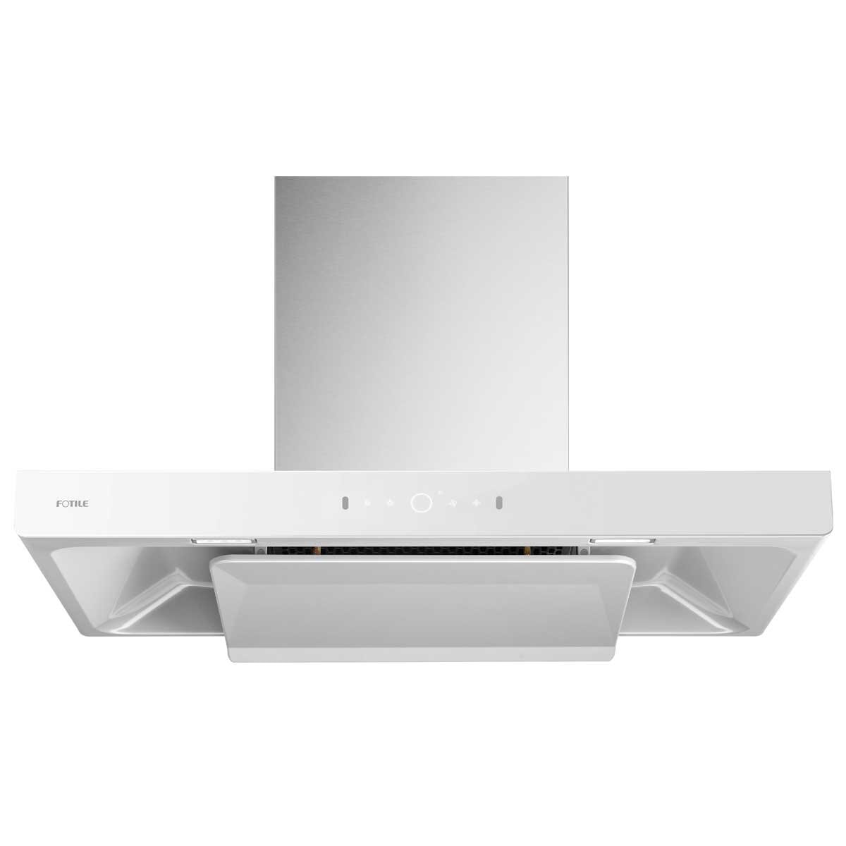 Fotile 90cm White Schott Glass Canopy Rangehood With Decoration Cover EMG9008-CW