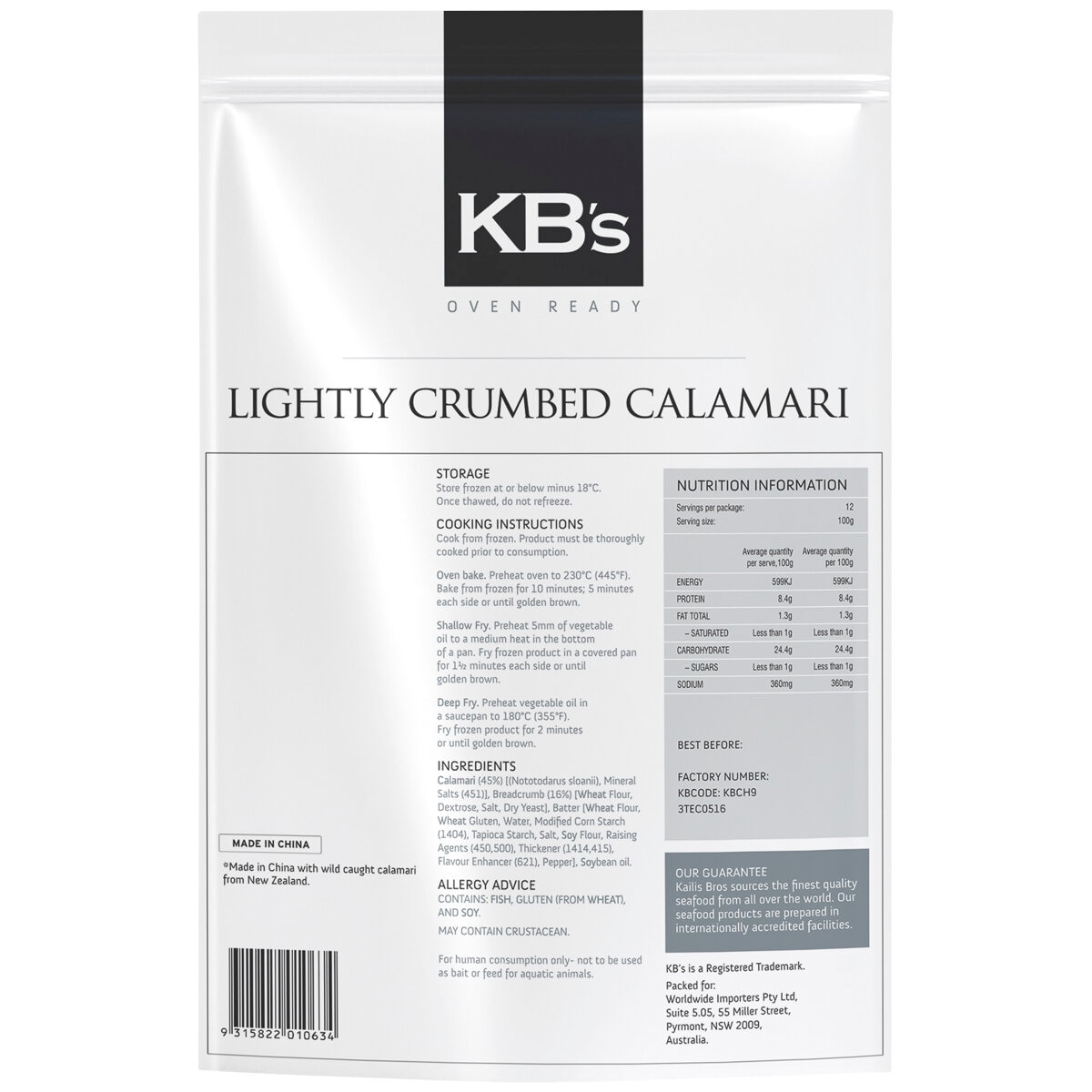 KB’s Lightly Crumbed Calamari Rings 1.2kg