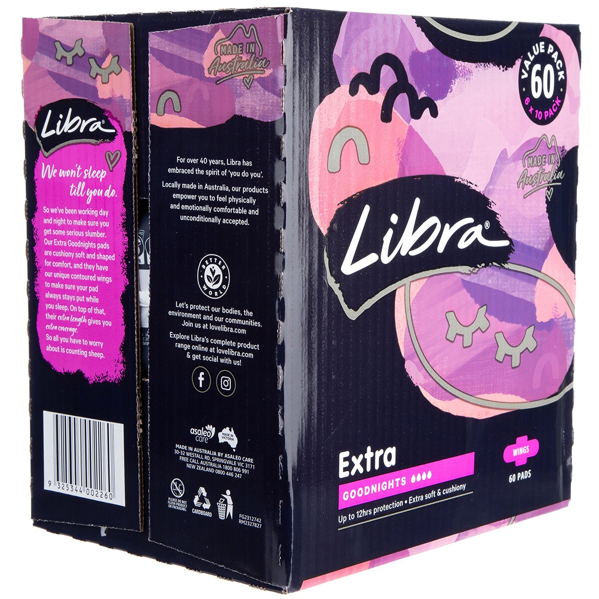 Libra Extra Long Goodnight Pads With Wings 60 Pack