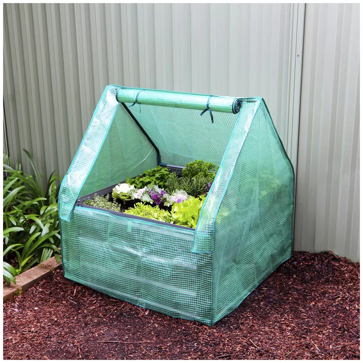 Greenlife Raised Garden Bed Charcoal with Drop Over Greenhouse 85 x 85 x 45cm