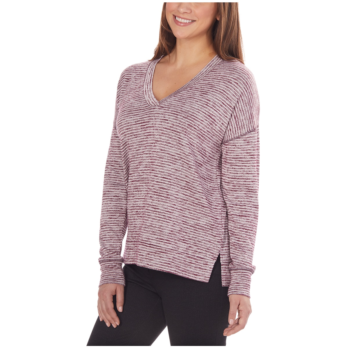 Kirkland Signature Womens LS Vneck Top - Aubergene