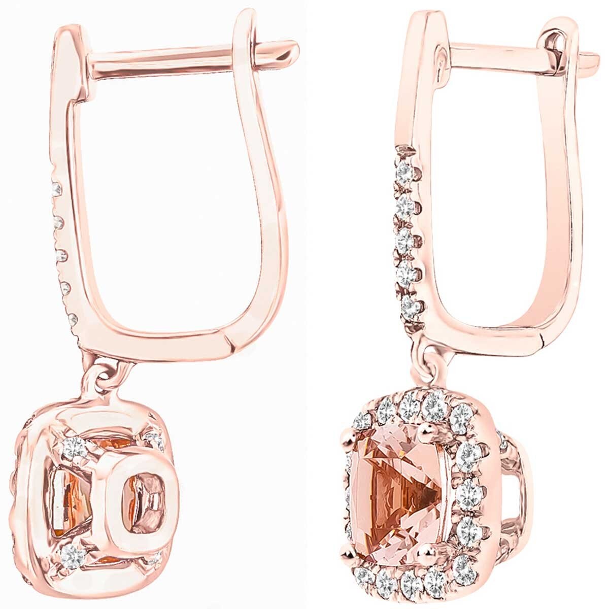 18KT Rose Gold 0.33ctw Round Diamond Morganite Drop Earrings