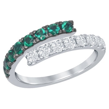 18KT White Gold 0.41ctw Diamond And Lab Emerald Ring