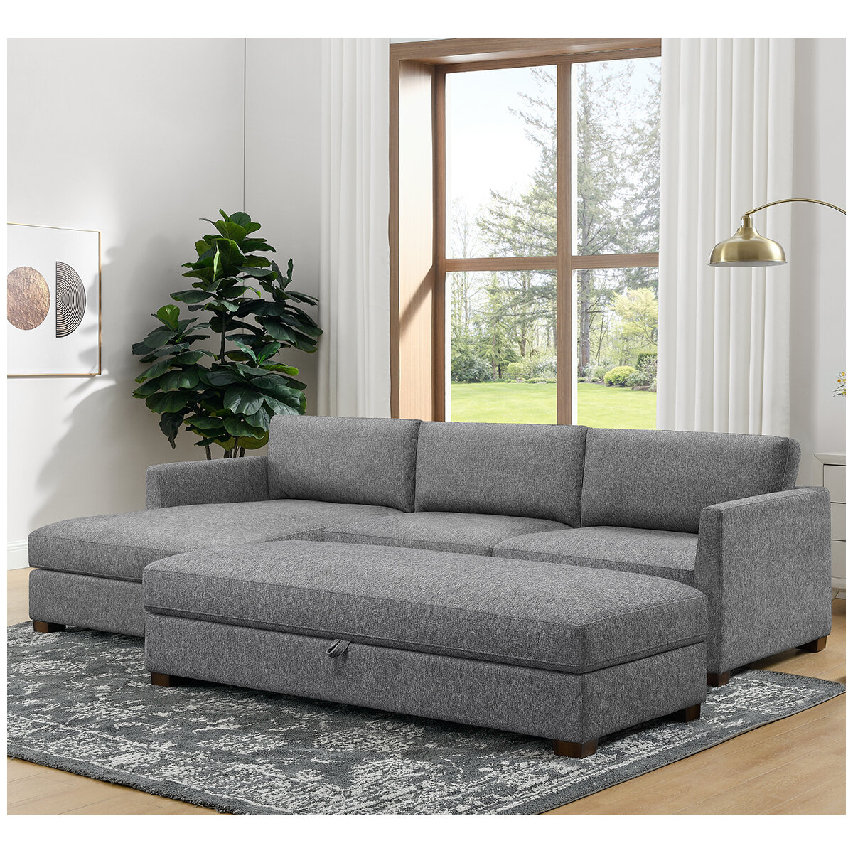 Thomasville Fabric Sofa Chaise With Storage Ottoman 3 Piece