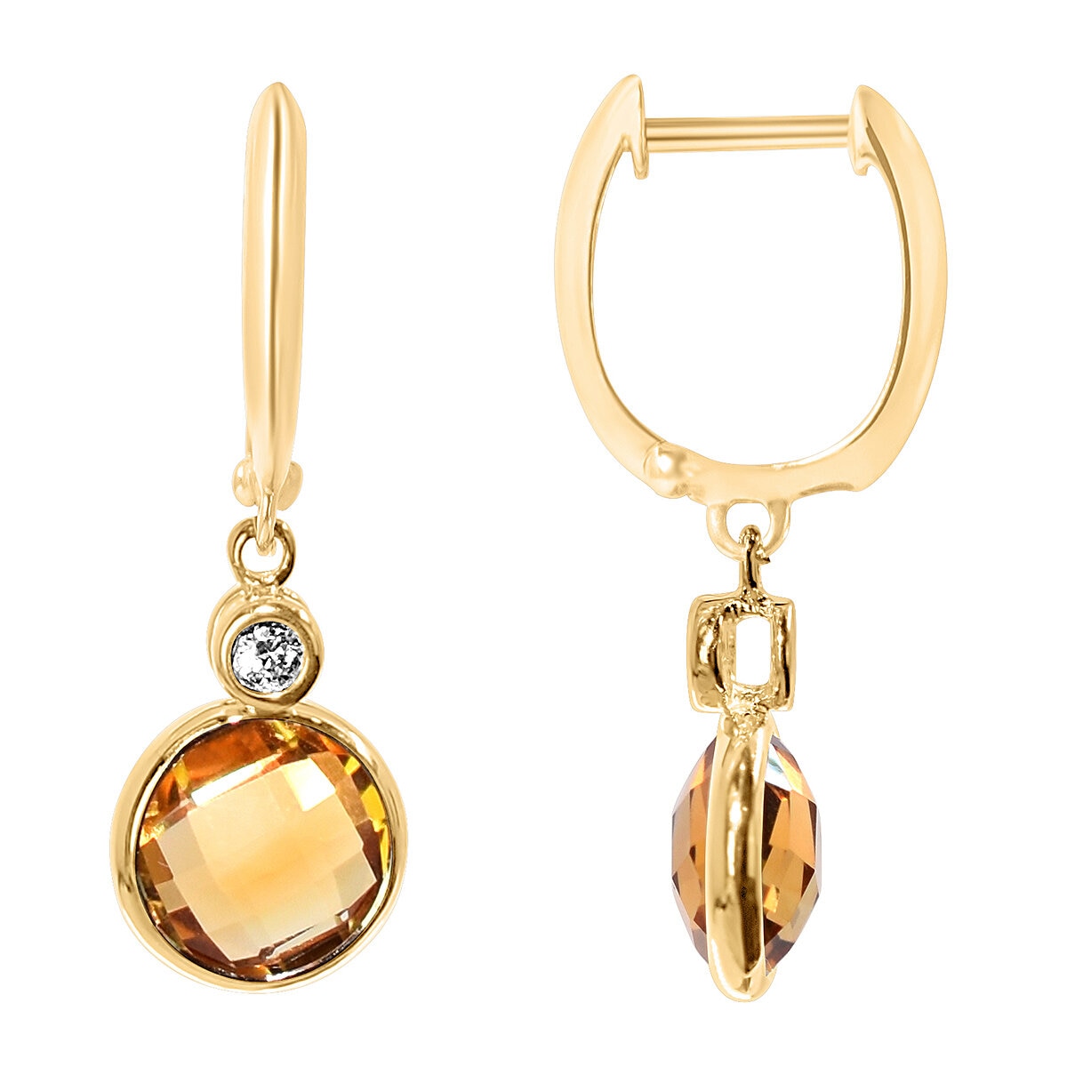 14KT Yellow Gold 0.06ctw Diamond and Citrine Earrings | C...