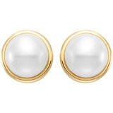 18KT Yellow Gold 9-10MM Cultured Pearl Bezel Earrings/