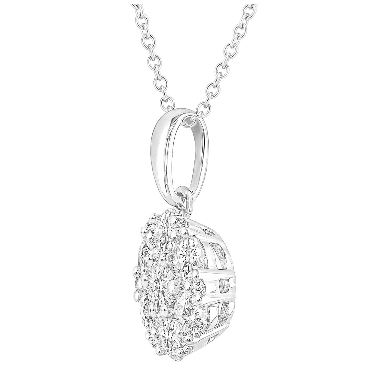 18KT White Gold 0.95ctw Diamond Round Cluster Pendant