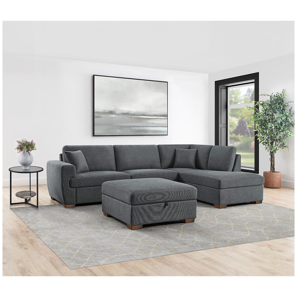 Thomasville 3 PC Fabric Sectional With Storage Ottoman