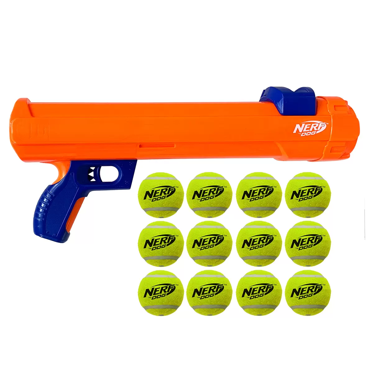 Nerf Blaster Dog Toy with 12 Squeak Tennis Balls