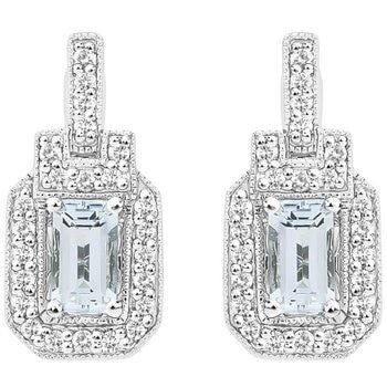 18KT White Gold 0.18ctw Diamond And Aquamarine Earrings