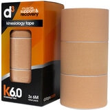 d3 K6.0 Kinesiology Tape 50mm x 6M x 3 Tapes Beige