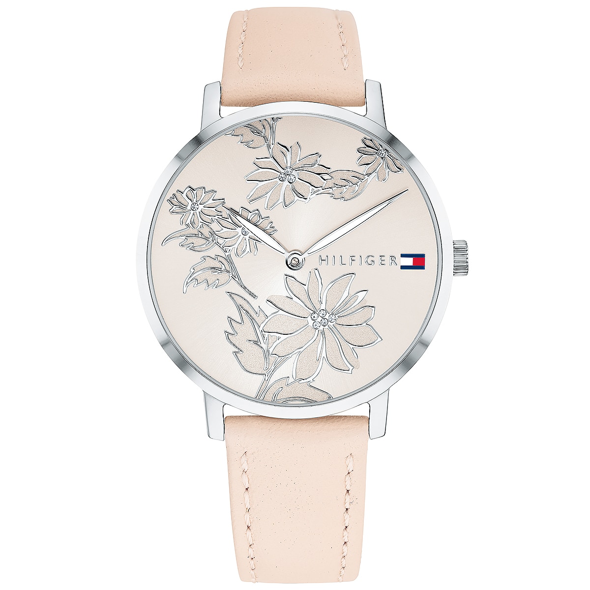 Floral Blush Leather Strap Watch 
