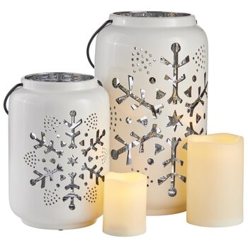 Ceramic Snowflake Lantern 2 Piece