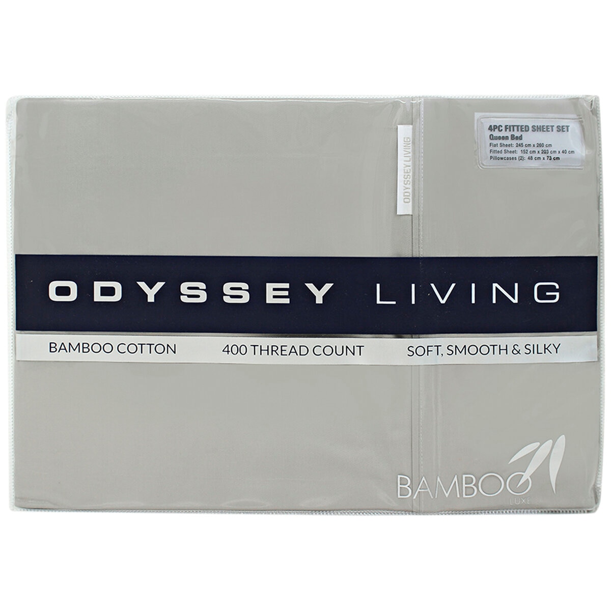 Odyssey Living 400TC Bamboo 4 Piece Sheet Set Queen Silver