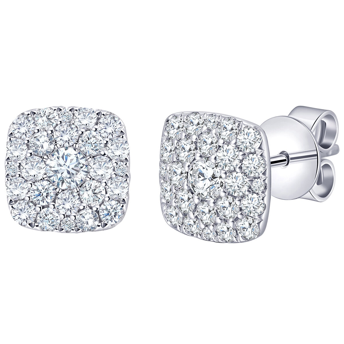 18KT White Gold 0.85ctw Round Diamond Cushion Earrings