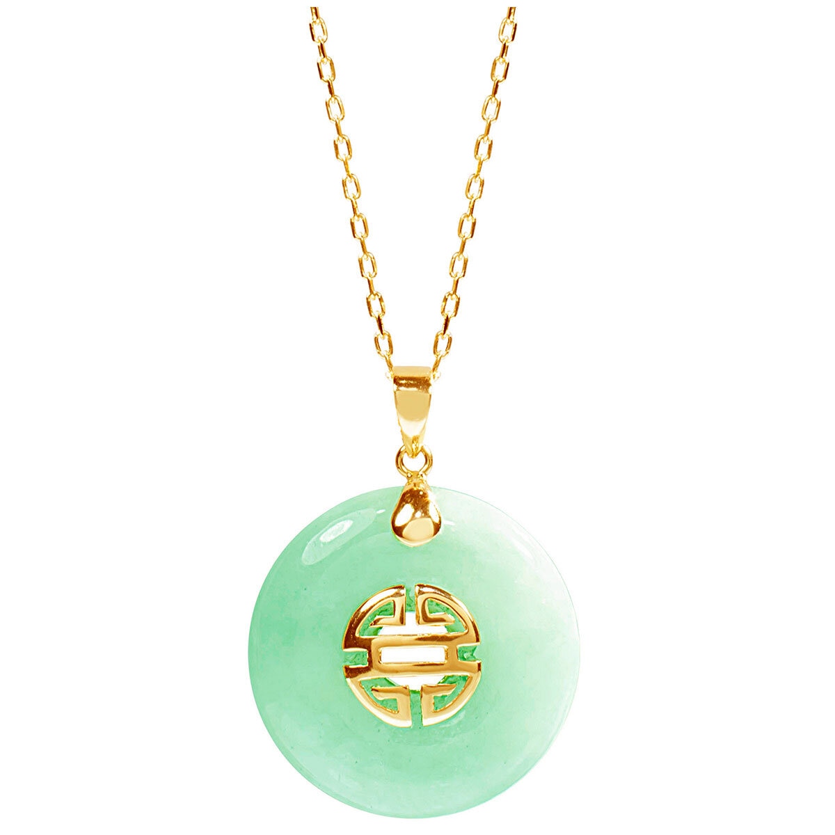 14KT Yellow Gold Natural Colour Jade Longevity Pendant With Chain 43cm