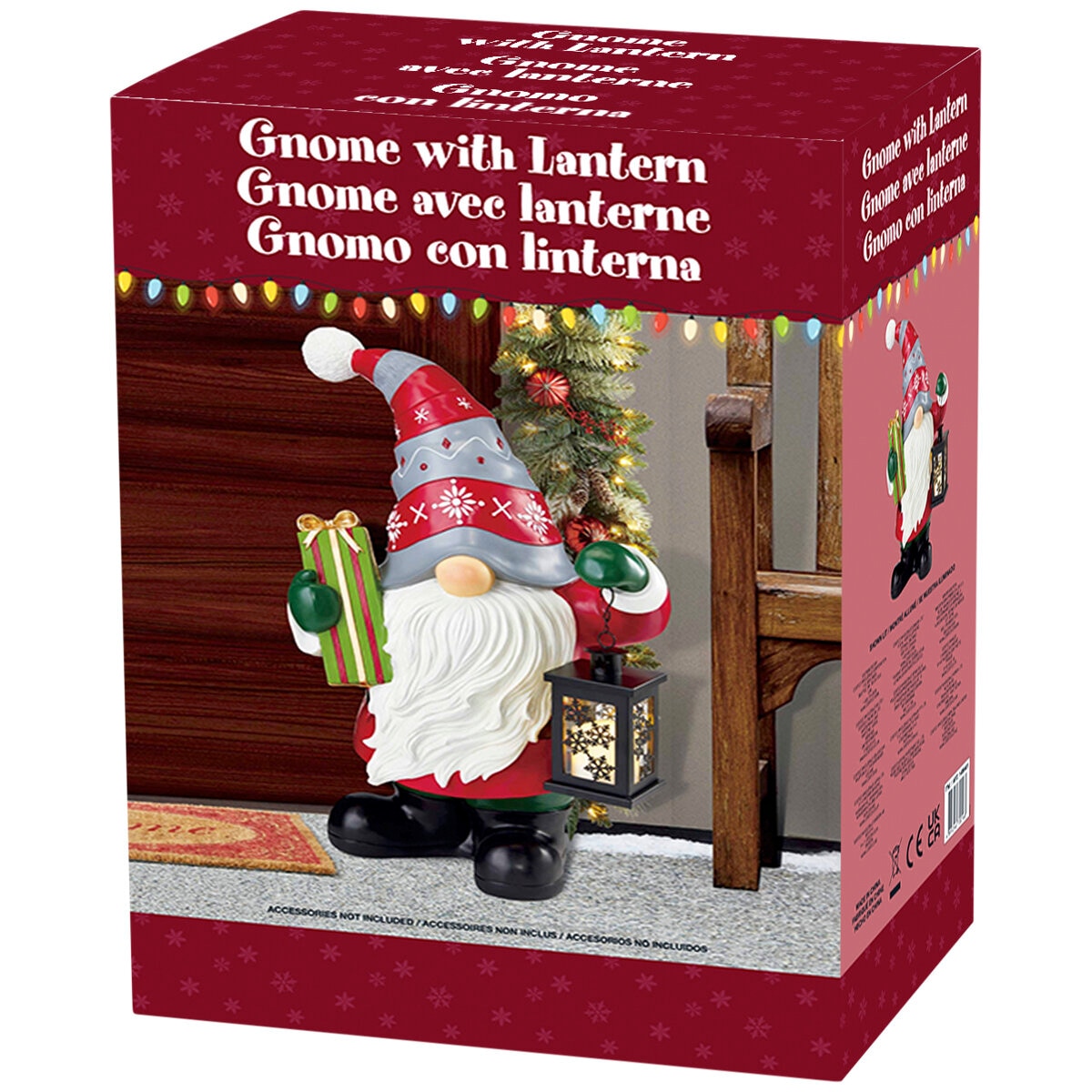 Holiday Gnome Greeter with LED lit Lantern