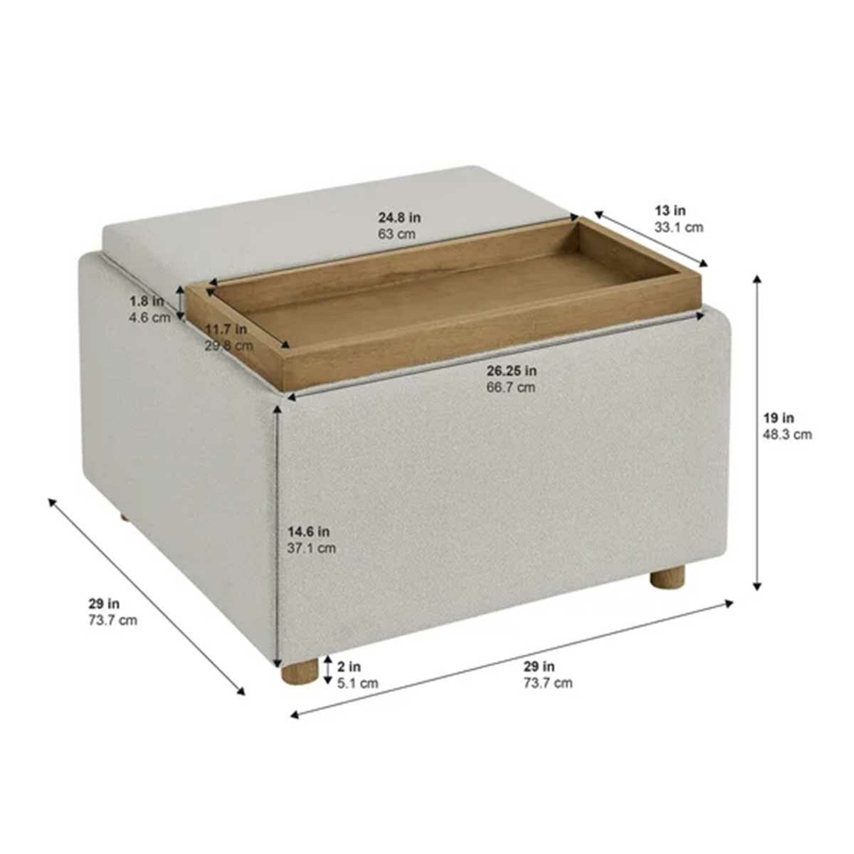 Henredon Sona Fabric Storage Ottoman with Reversible Wood Tray Tops Henredon Sona Fabric Storage Ottoman with Reversible Wood Tray Tops