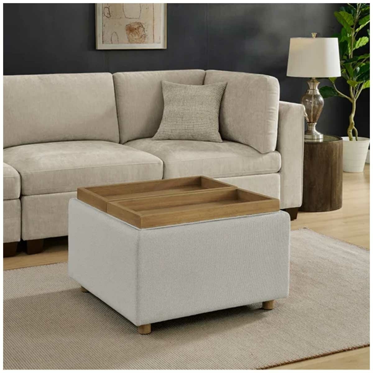 Henredon Sona Fabric Storage Ottoman with Reversible Wood Tray Tops Henredon Sona Fabric Storage Ottoman with Reversible Wood Tray Tops