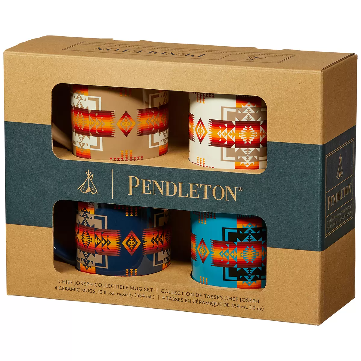 Pendleton Ceramic Mugs 4 piece set Chief Joseph Multi