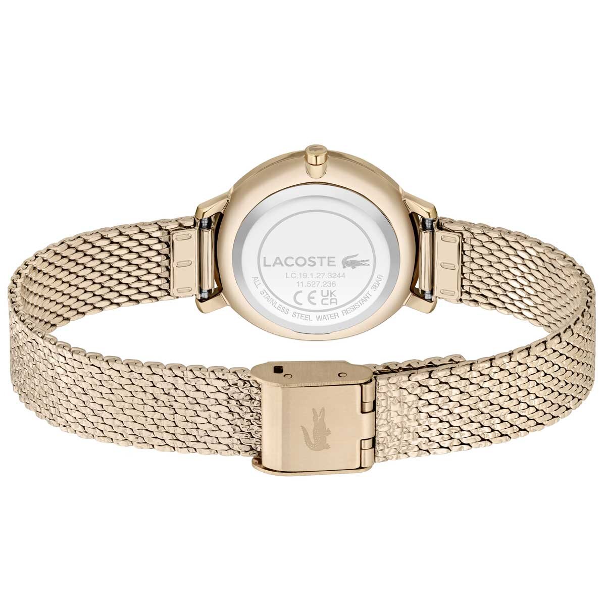 Lacoste Suzanne Ionic Plated Carnation Gold Steel Mesh Slim Women's Watch 2001296