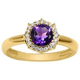 14KT Yellow Gold Amethyst Diamond Halo Ring