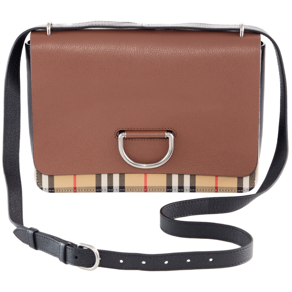 Burberry D-Ring Vintage Check Leather Crossbody Bag Brown