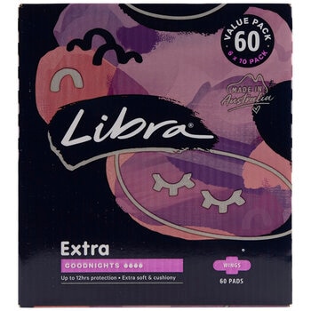 Libra Extra Long Goodnight Pads With Wings 60 Pack