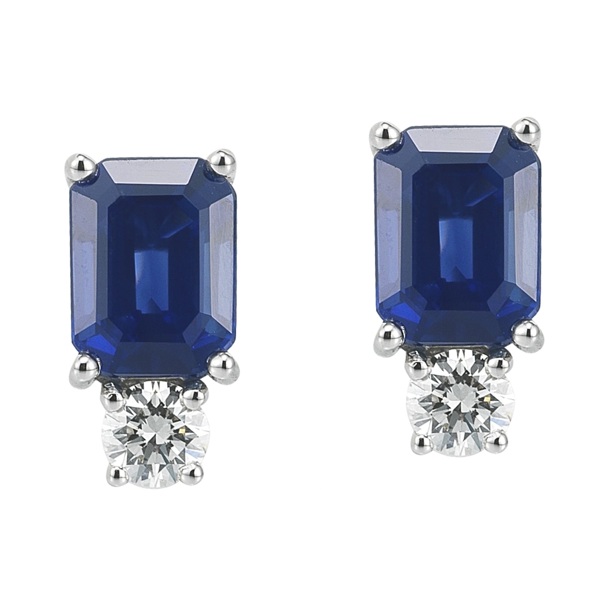 0.42ctw Diamond with Emerald Cut Blue Sapphire Earrings