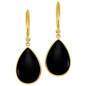 14KT Yellow Gold Black Onyx Bezel Pear Shape Earrings