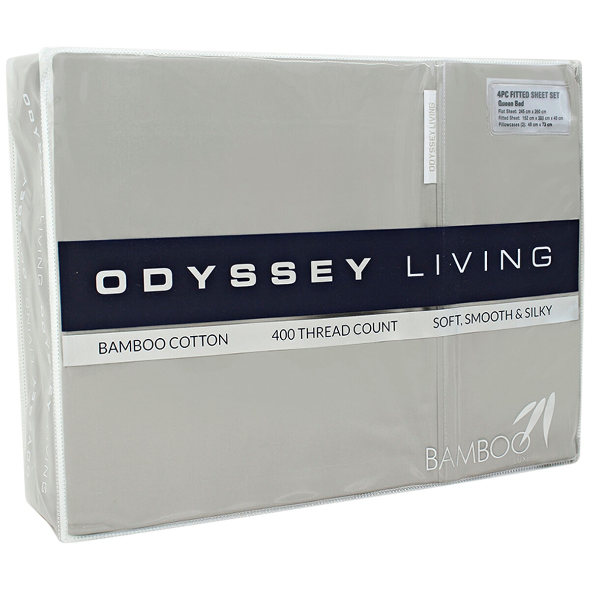 Odyssey Living 400TC Bamboo 4 Piece Sheet Set Queen Silver