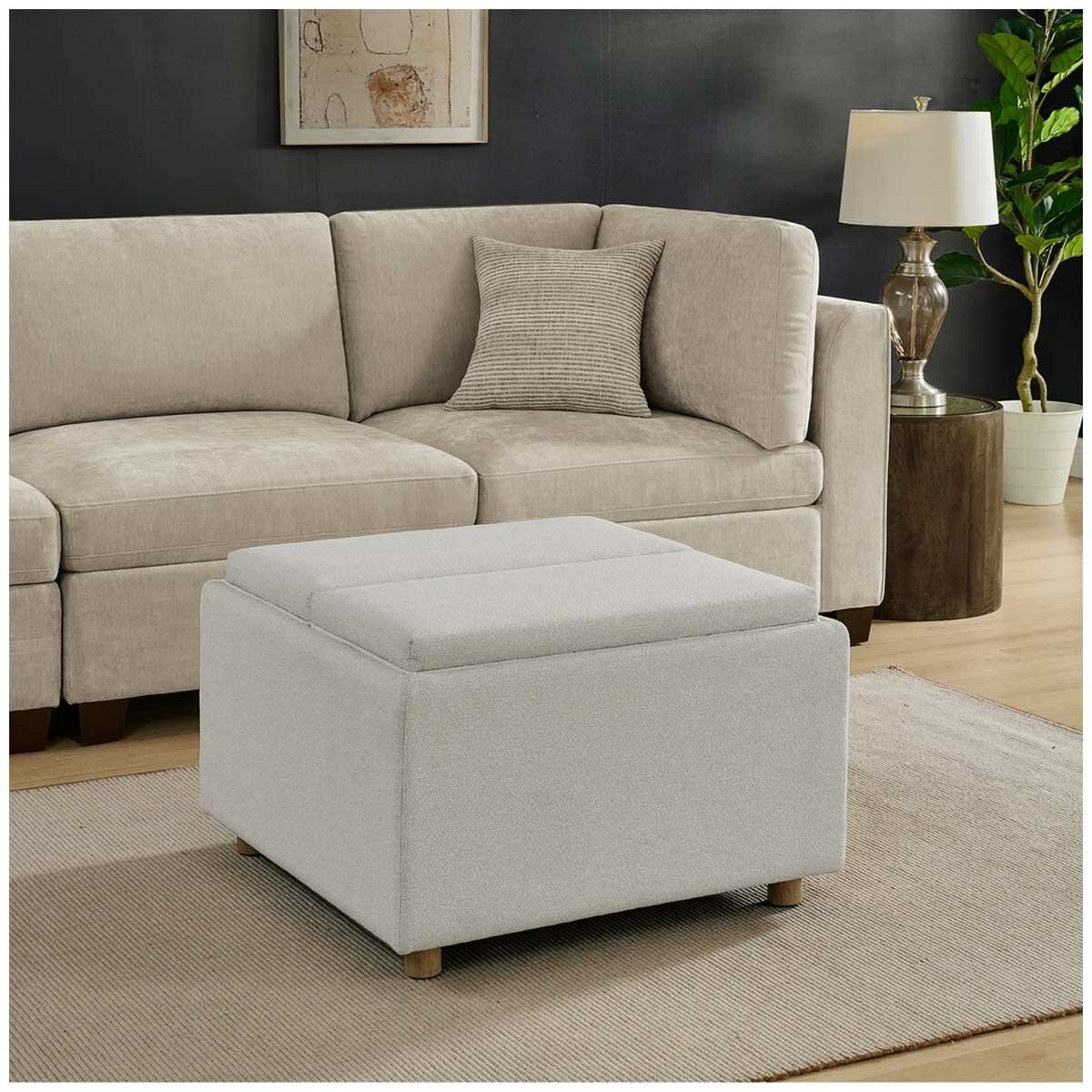 Henredon Sona Fabric Storage Ottoman with Reversible Wood Tray Tops Henredon Sona Fabric Storage Ottoman with Reversible Wood Tray Tops