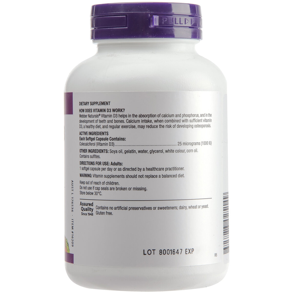 Webber Naturals Vitamin D3 1000IU 250 Capsules