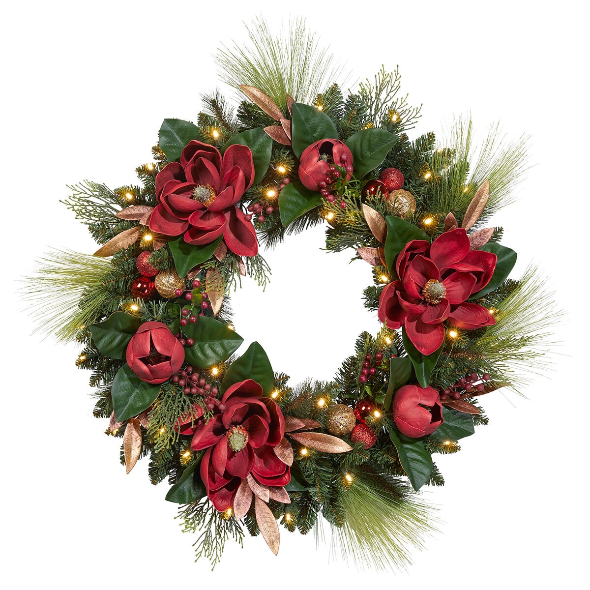 1785068 Pre-lit LED Magnolia Wreath