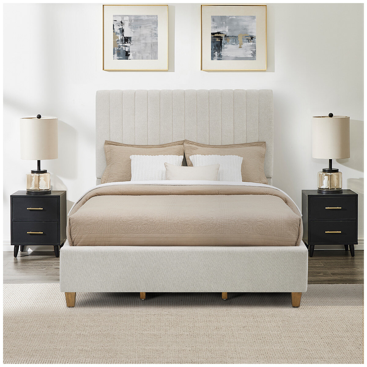 Thomasville Fabric Upholstered Queen Bed Beige