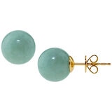 14KT Yellow Gold Natural Jade Round Stud Earrings