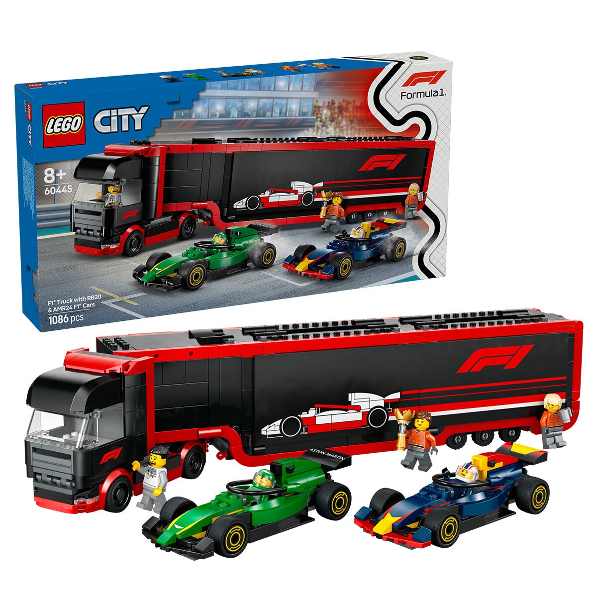 LEGO City F1 Truck with RB20 & AMR24 F1 Cars Toy Racing Transporter Set 60445