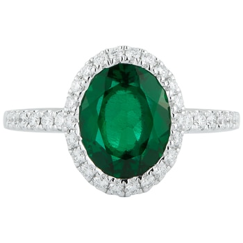 18KT White Gold Round Lab Created Emerald And Diamond Ring