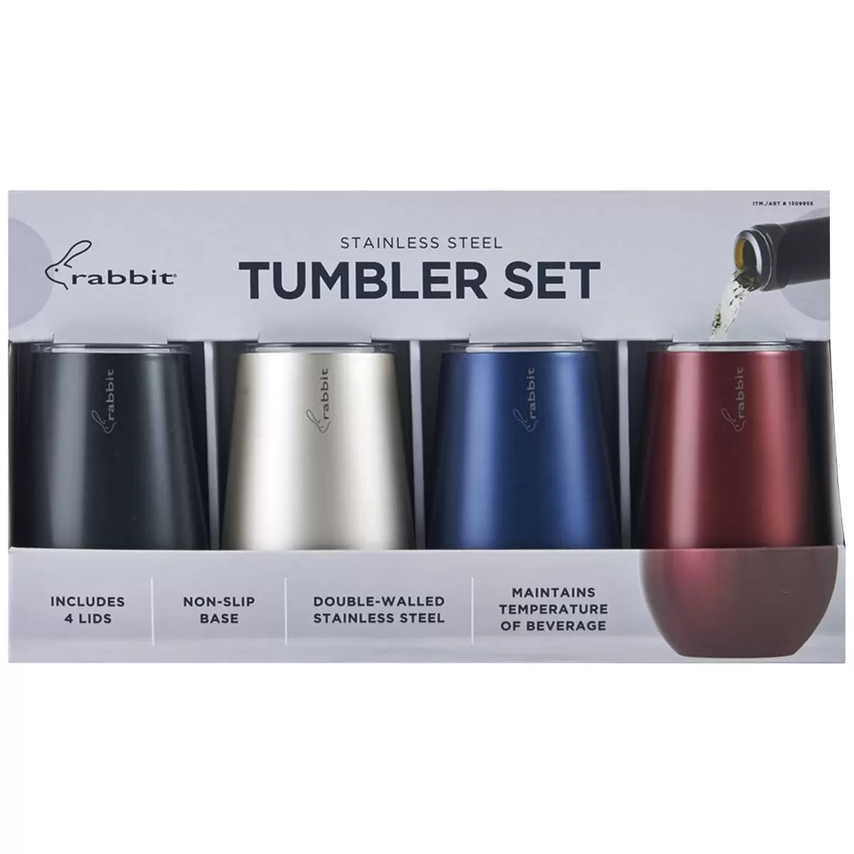 Rabbit Double Wall Stainless Steel Wine Tumbler Set 4 Pack 354ml