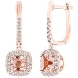 18KT Rose Gold 0.33ctw Round Diamond Morganite Drop Earrings