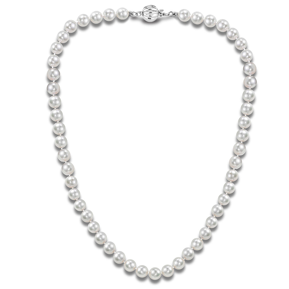 14KT White Gold With 52 Akoya Cultured Pearl 7.5-8mm Neck...